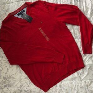 Tommy Hilfiger Red V-Neck Sweater